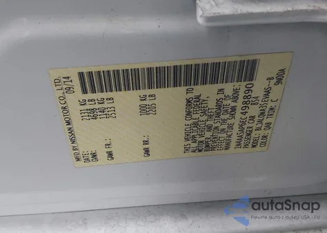 2014 Nissan Maxima 3.5 S z USA, uszkodzony, nr VIN 1N4AA5AP6EC498890